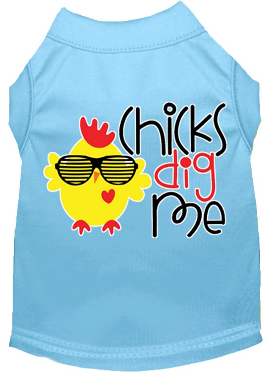 Chicks Dig Me Screen Print Dog Shirt Baby Blue XL